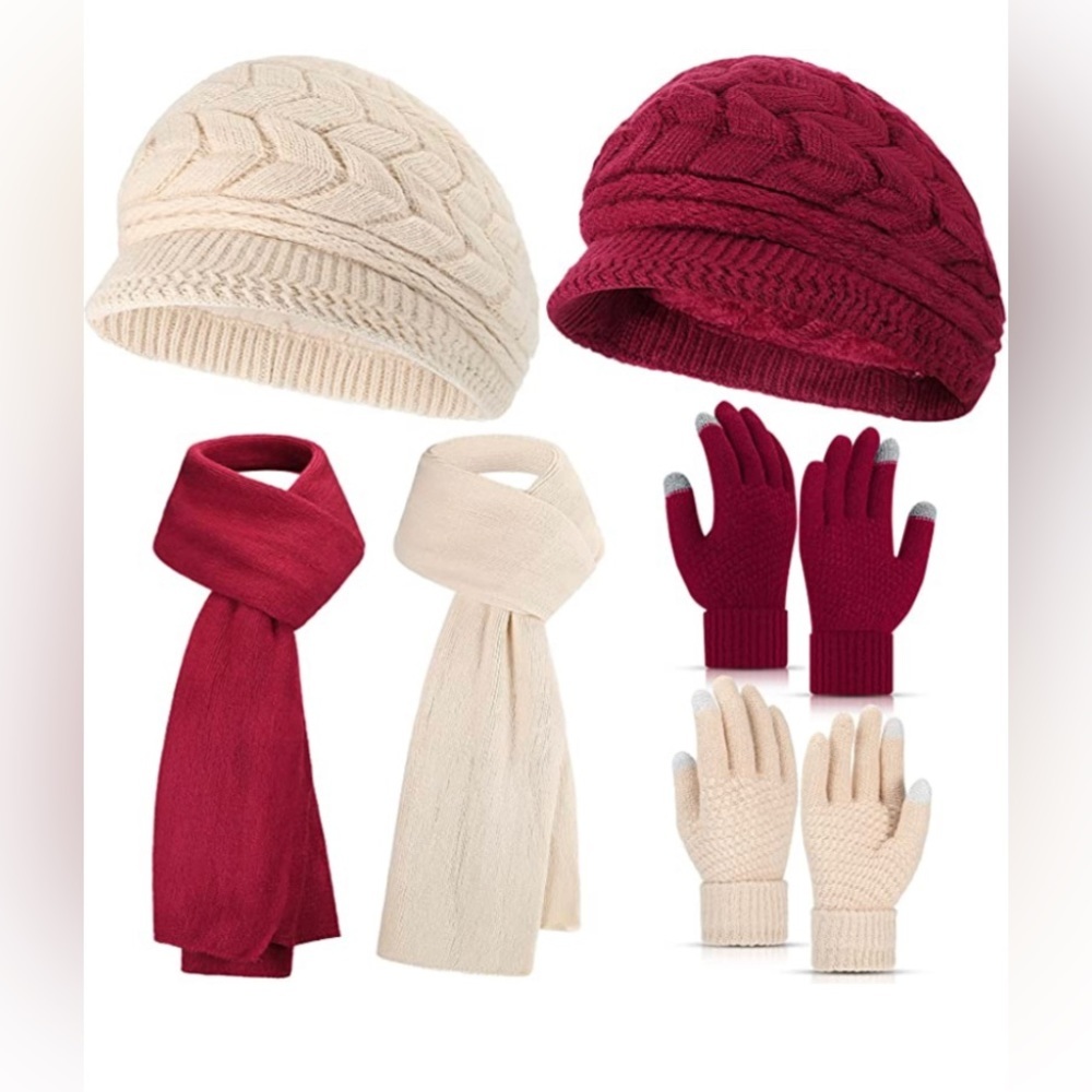 6 Pcs Winter Hat Gloves Scarf Set for Women Warm Knitted Beanie Hat​